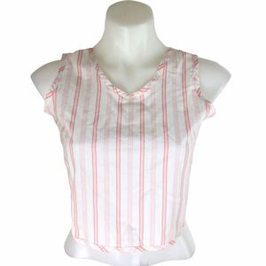 Pinot Noir Sleeveless White Tan Striped Print V-Neck Crop Top Size Medium
